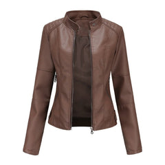 Briony Refined Stand-Collar Moto Jacket