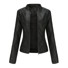 Briony Refined Stand-Collar Moto Jacket in Black