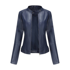 Briony Refined Stand-Collar Moto Jacket