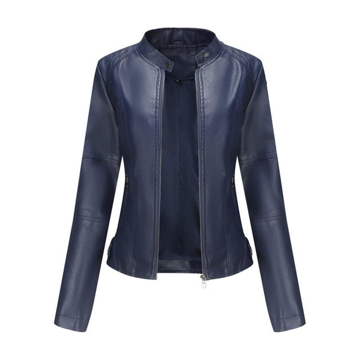 Briony Refined Stand-Collar Moto Jacket
