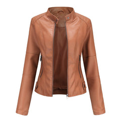 Briony Refined Stand-Collar Moto Jacket