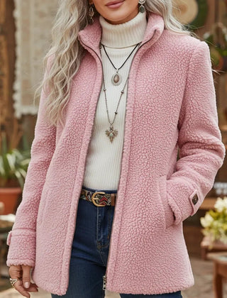 Calla stand-collar zip coat in Pink