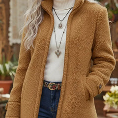 Calla stand-collar zip coat in Camel
