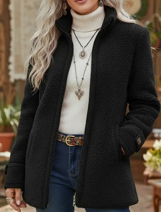 Calla stand-collar zip coat in Black