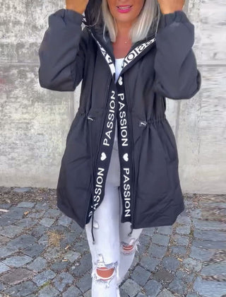 Willa hooded drawstring midi parka in Black