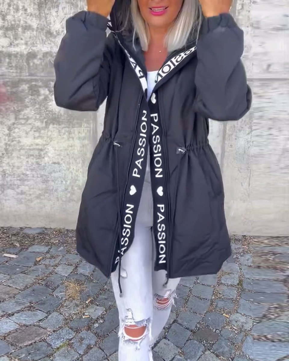 Willa hooded drawstring midi parka in Black