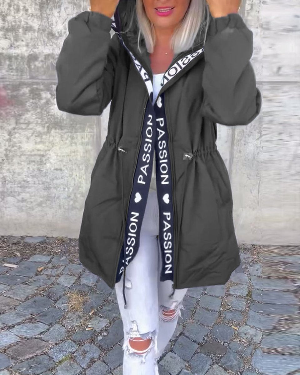 Willa hooded drawstring midi parka in Gray