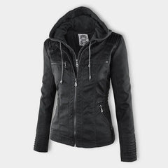 Antonia Hooded Moto Jacket with Removable Hood