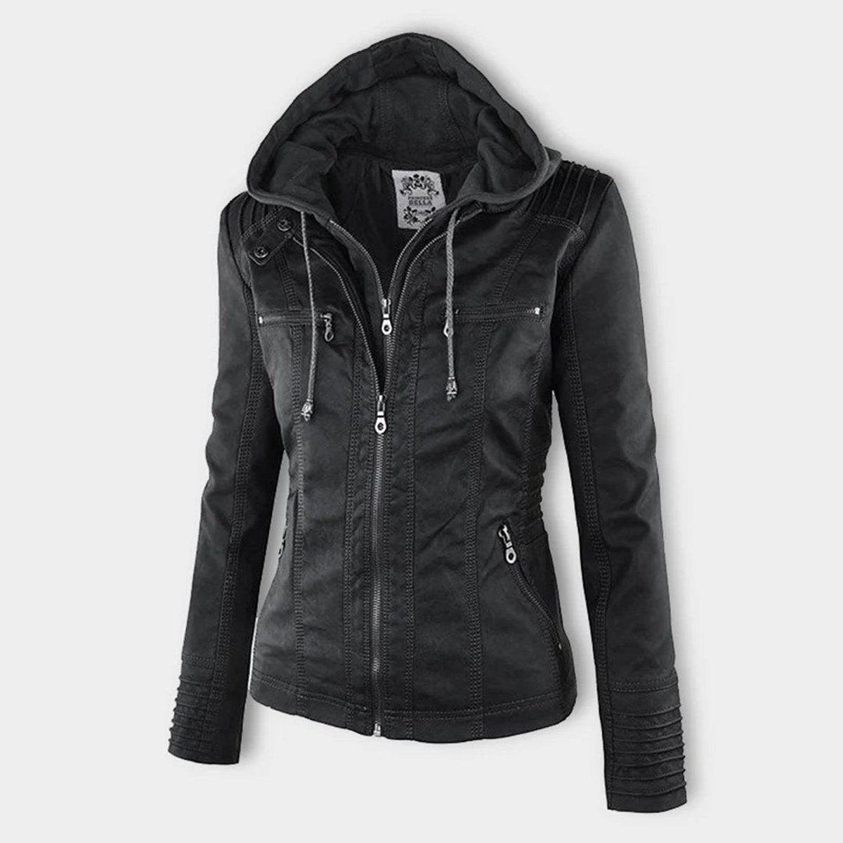 Antonia Hooded Moto Jacket with Removable Hood