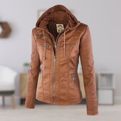Antonia Hooded Moto Jacket with Removable Hood