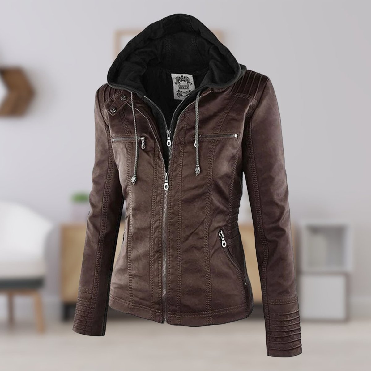 Antonia Hooded Moto Jacket with Removable Hood