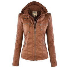 Antonia Hooded Moto Jacket with Removable Hood