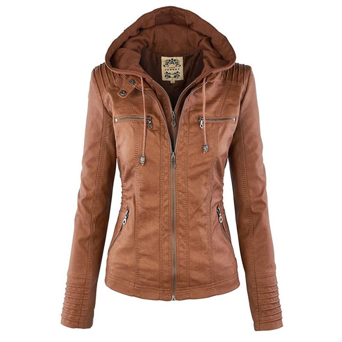 Antonia Hooded Moto Jacket with Removable Hood