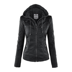 Antonia Hooded Moto Jacket with Removable Hood