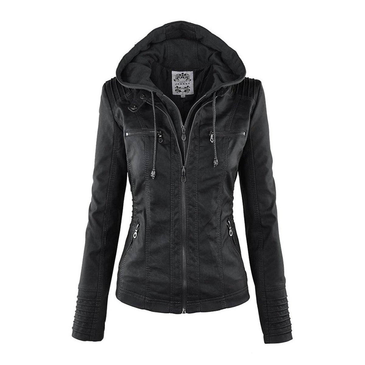 Antonia Hooded Moto Jacket with Removable Hood