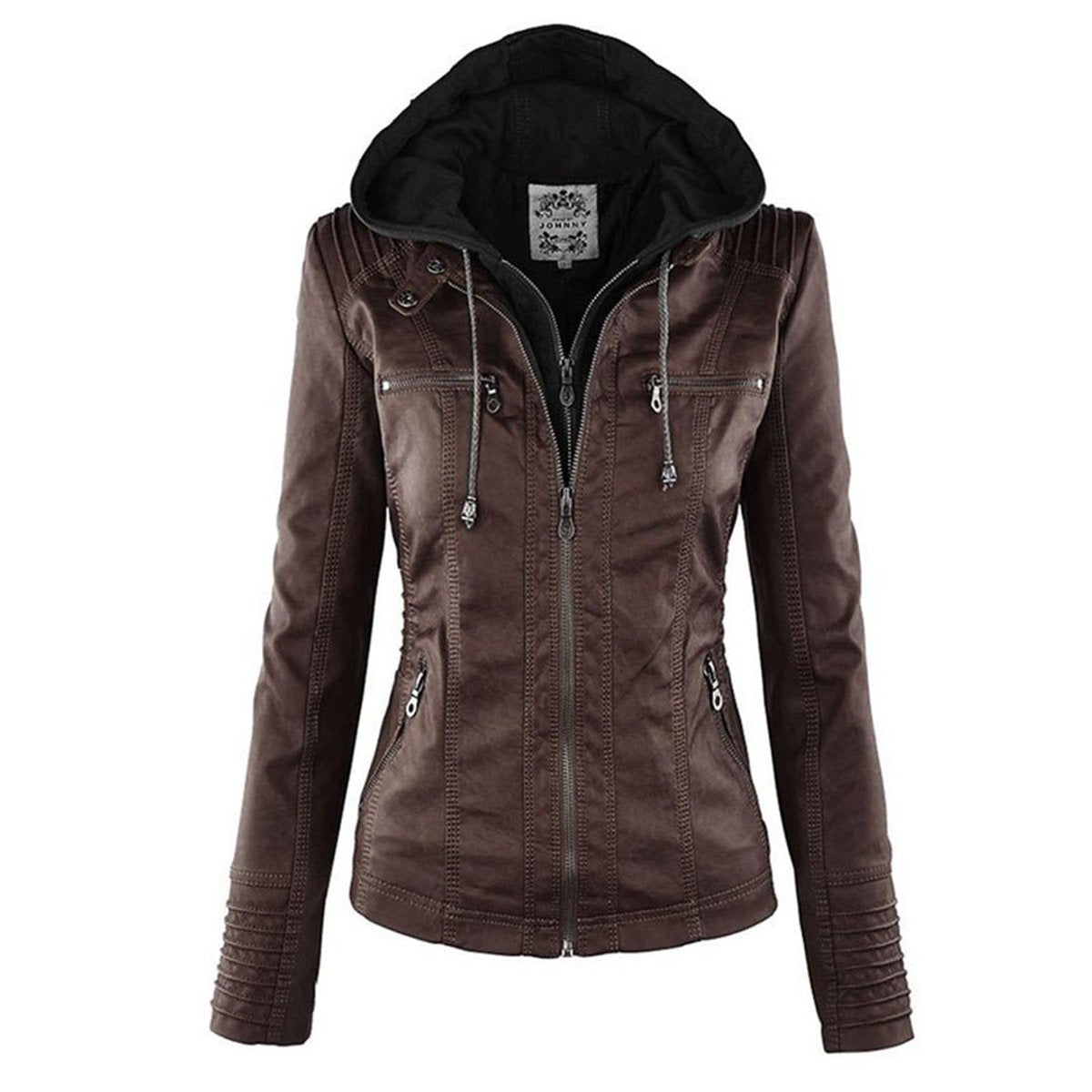 Antonia Hooded Moto Jacket with Removable Hood