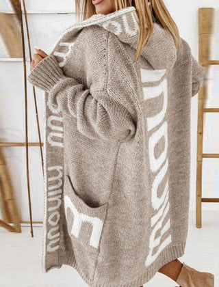 Clover hooded open-front cardigan in Beige