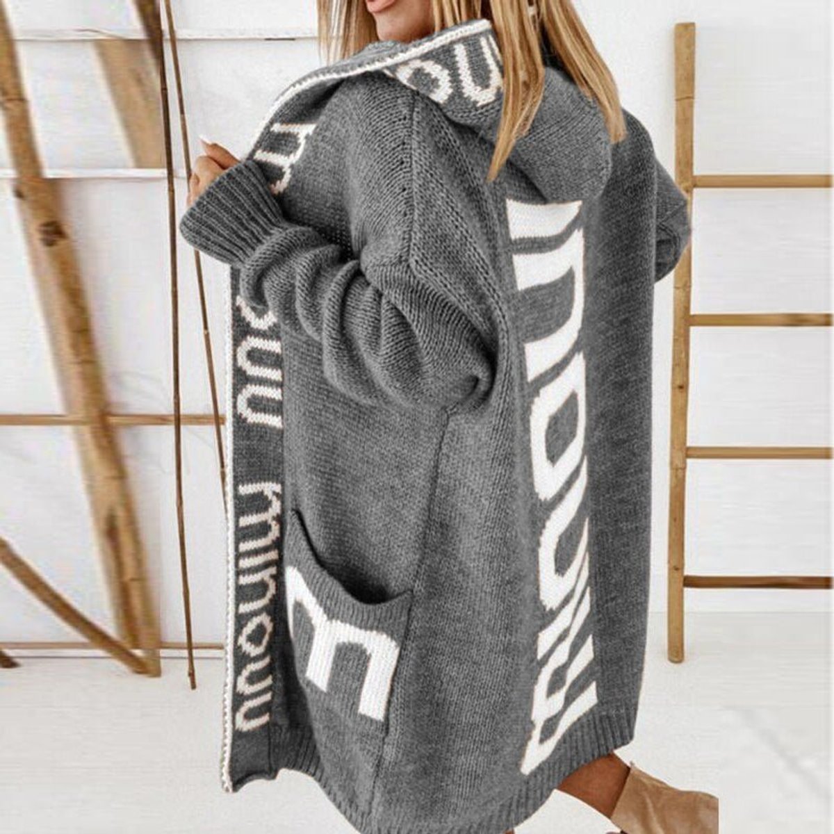 Clover hooded open-front cardigan