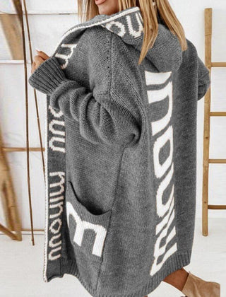 Clover hooded open-front cardigan in Gray