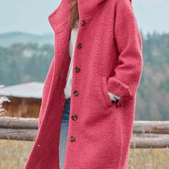 Birdie Longline Hooded Button-Front Coat in Pink