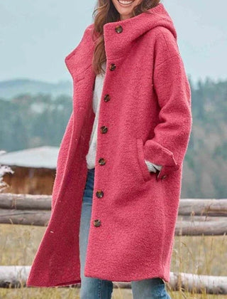 Birdie Longline Hooded Button-Front Coat in Pink