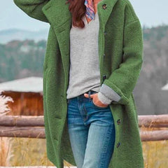 Birdie Longline Hooded Button-Front Coat in Dark Green