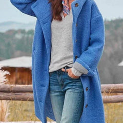 Birdie Longline Hooded Button-Front Coat in Blue
