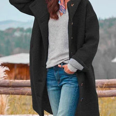 Birdie Longline Hooded Button-Front Coat in Black