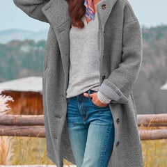 Birdie Longline Hooded Button-Front Coat in Gray