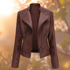 Ronnie Moto-Style Zip-Up Jacket in Dark Brown