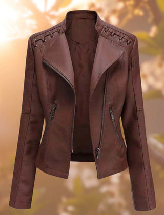 Ronnie Moto-Style Zip-Up Jacket in Dark Brown