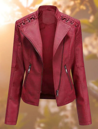Ronnie Moto-Style Zip-Up Jacket in Dark Red
