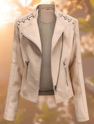 Ronnie Moto-Style Zip-Up Jacket in Khaki