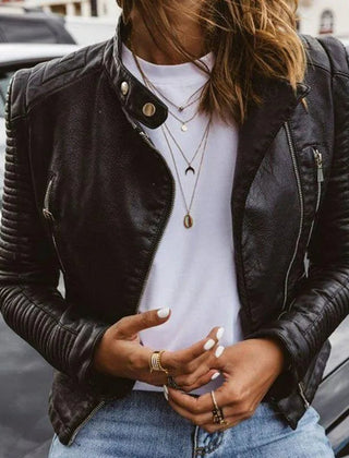 Tessie Moto-Style Zip-Up Jacket in Black