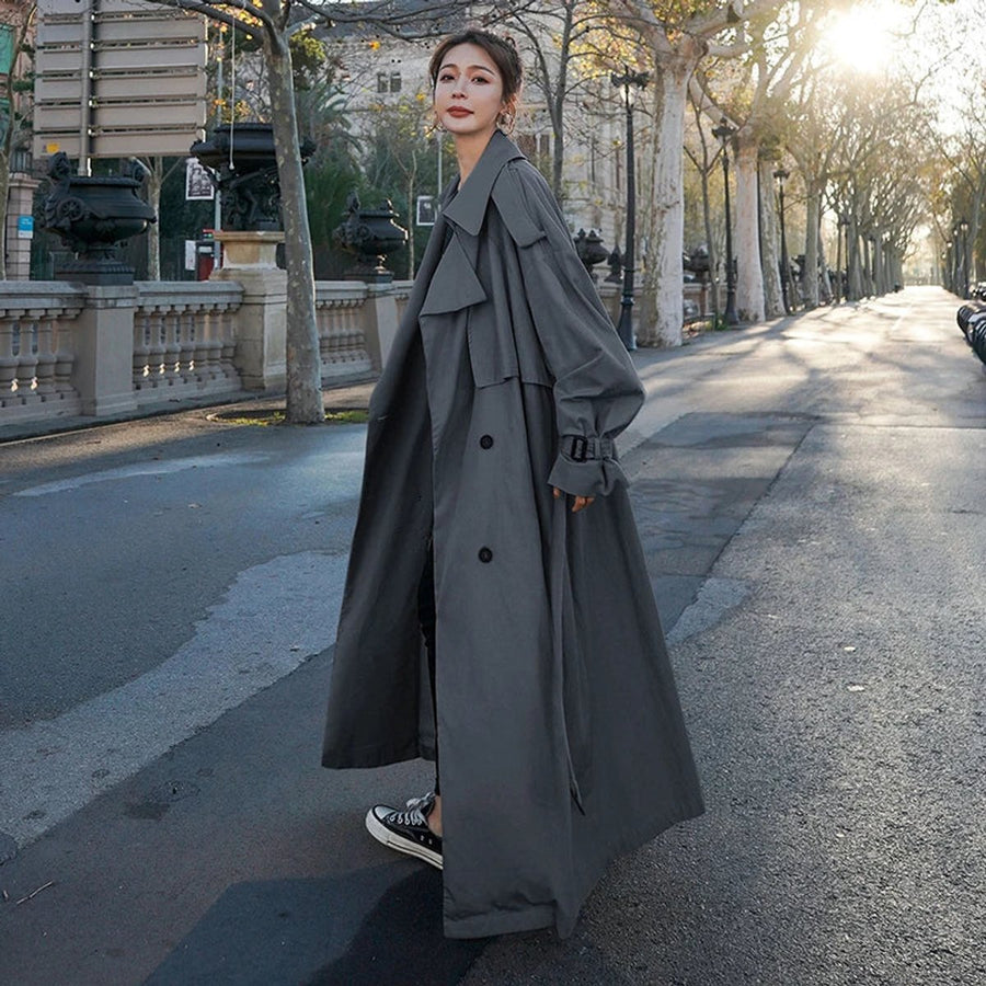 Quinn Oversized Double-Breasted Long Trench Coat
