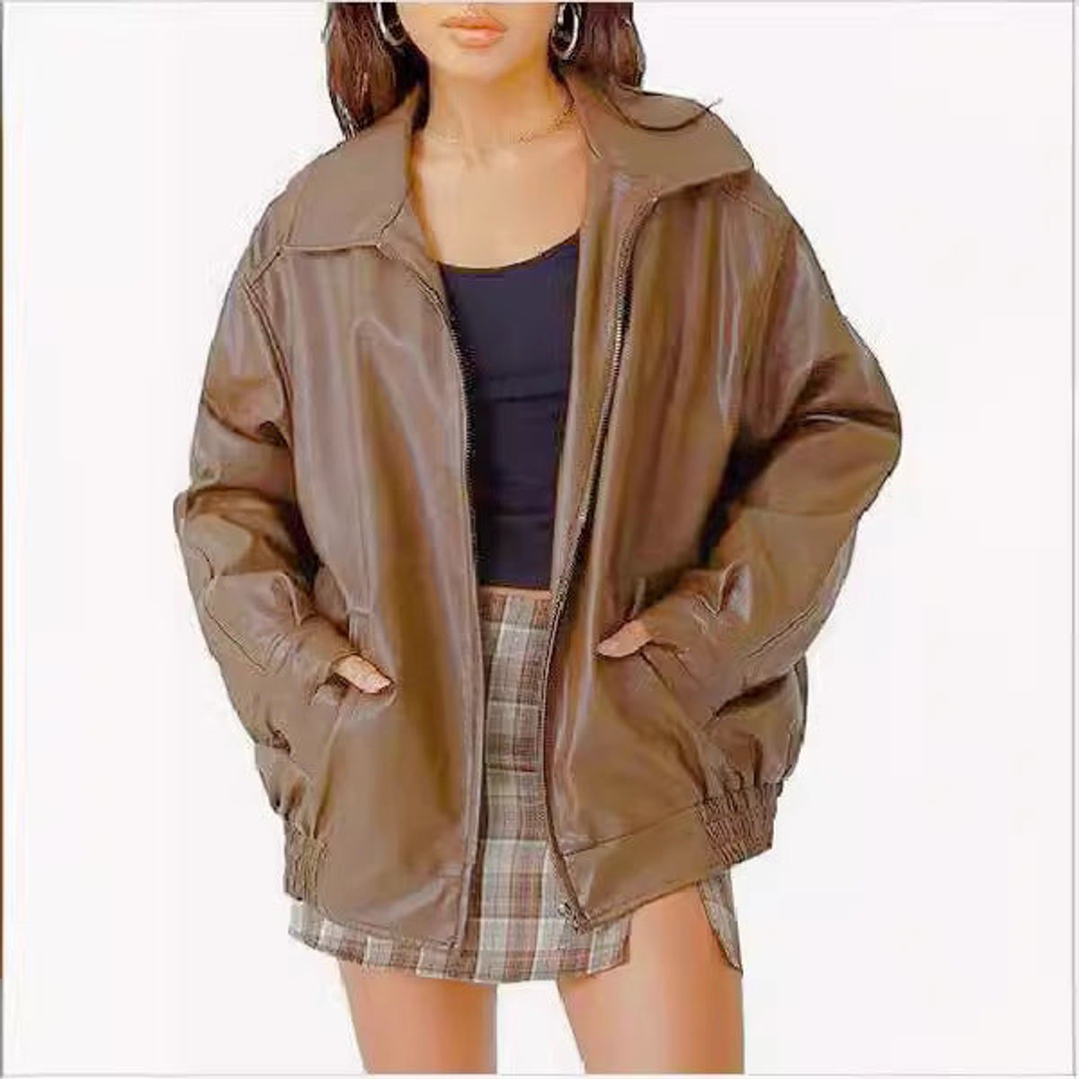 Sonia Relaxed Zip-Up Bomber Jacket in Camel