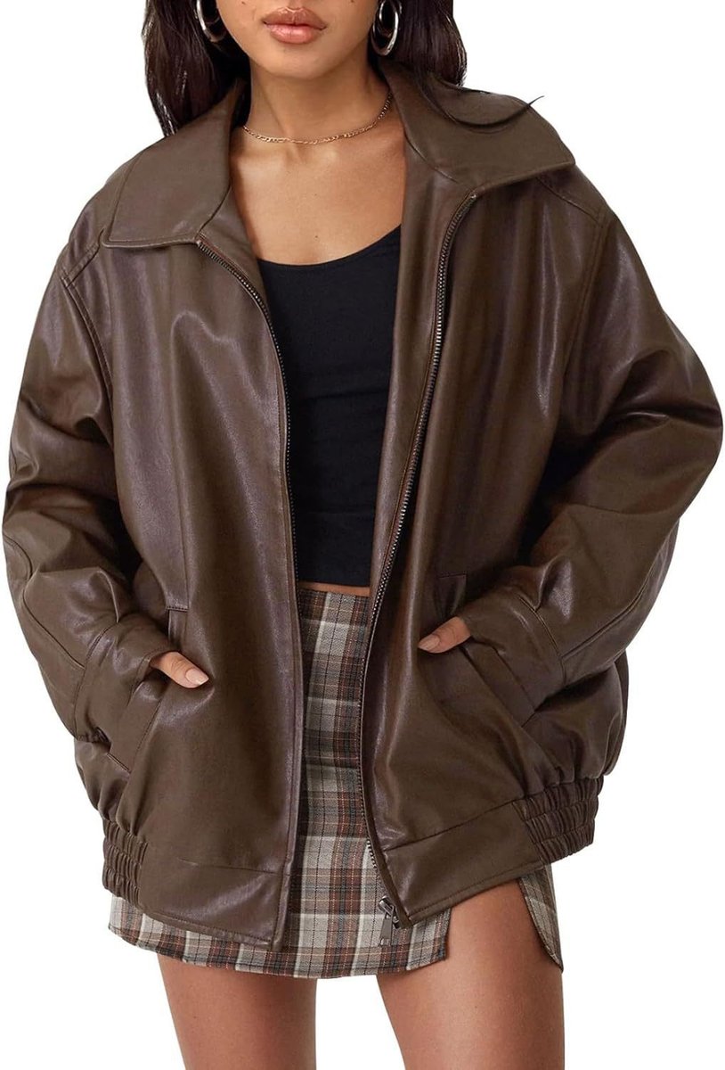 Sonia Relaxed Zip-Up Bomber Jacket in Dark Brown