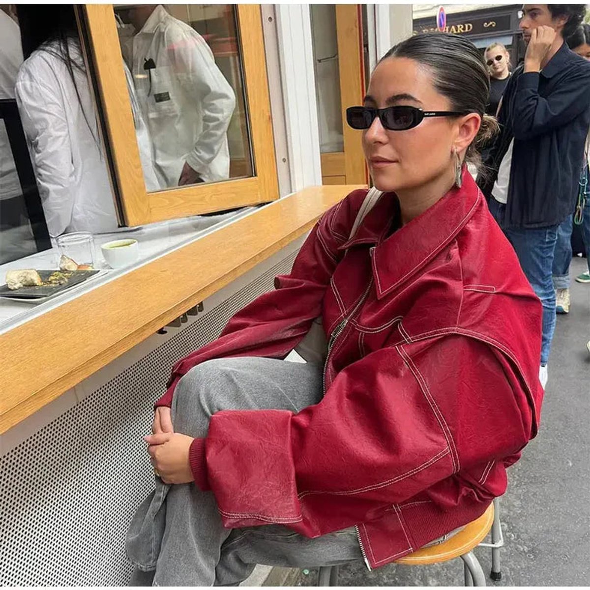 Dilys oversized contrast-stitch bomber jacket
