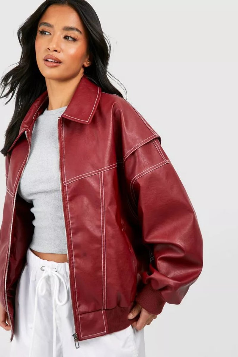 Dilys oversized contrast-stitch bomber jacket