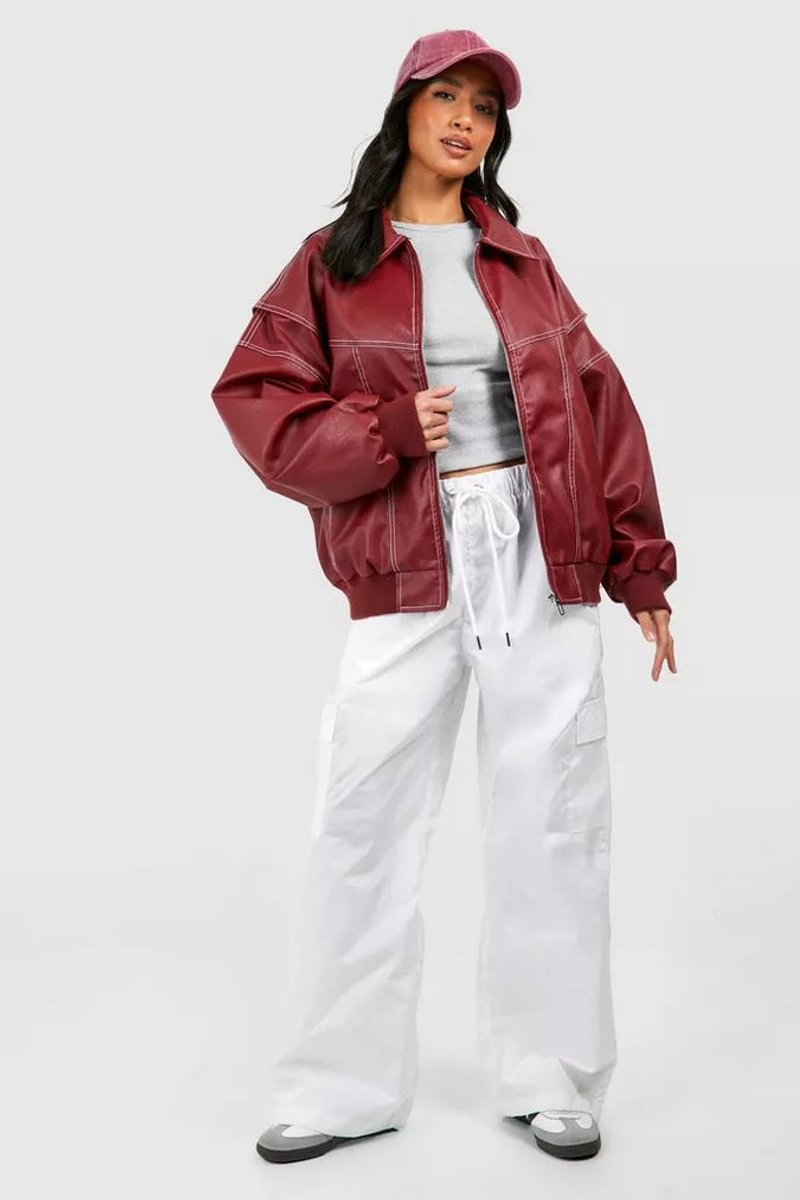 Dilys oversized contrast-stitch bomber jacket