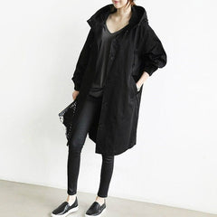 Carlotta Oversized Hooded Button-Front Coat in Black