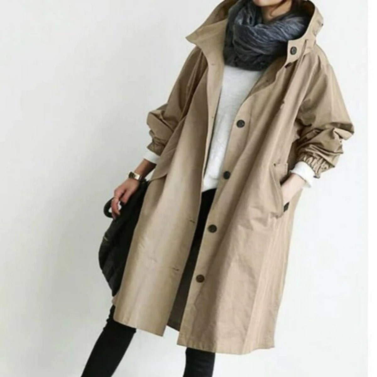 Carlotta Oversized Hooded Button-Front Coat in Brown