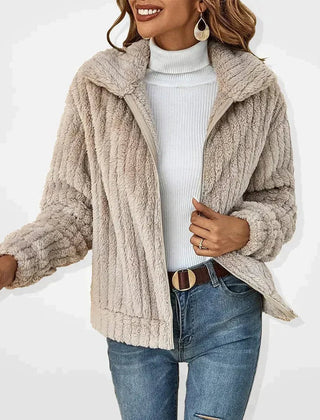 Charis Cozy Zip-Up Jacket in Apricot
