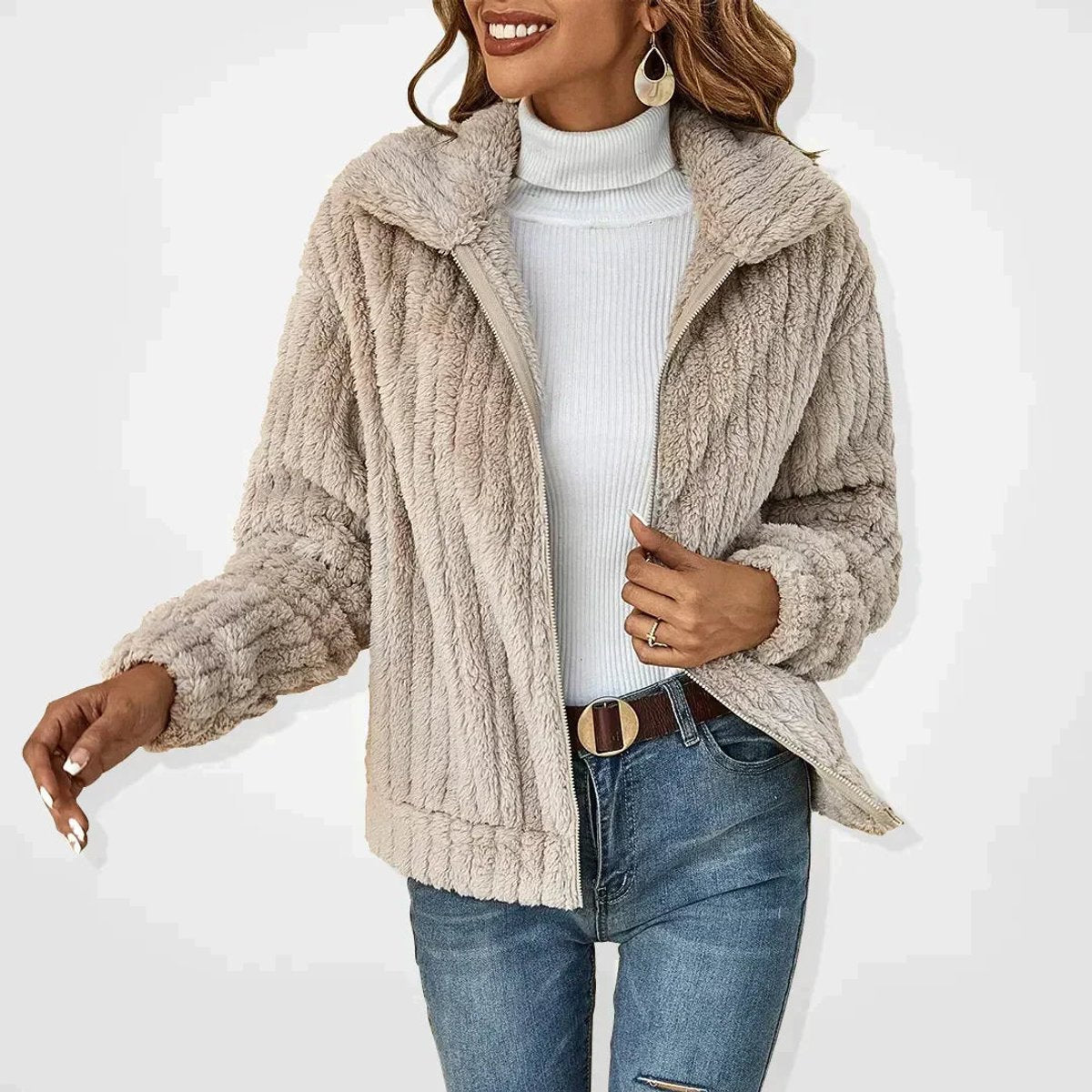 Charis Cozy Zip-Up Jacket in Apricot