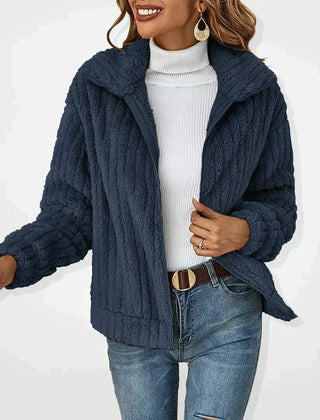 Charis Cozy Zip-Up Jacket in Navy Blue