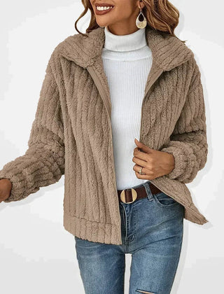 Charis Cozy Zip-Up Jacket in Khaki