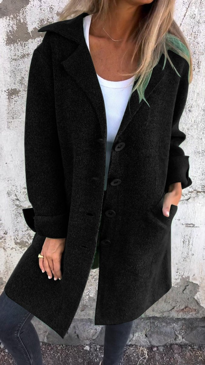 Evadne Relaxed Longline Lapel Coat in Black