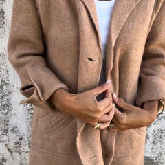 Evadne Relaxed Longline Lapel Coat in Khaki