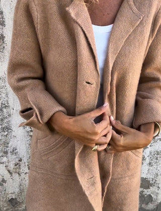 Evadne Relaxed Longline Lapel Coat in Khaki