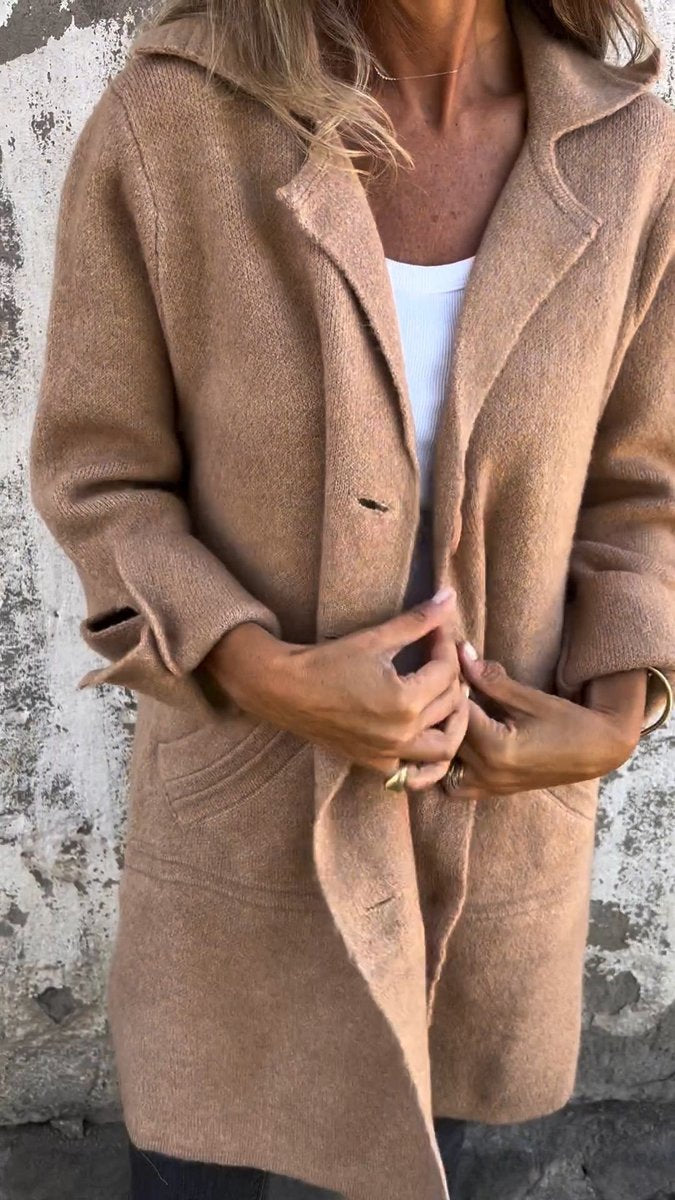 Evadne Relaxed Longline Lapel Coat in Khaki